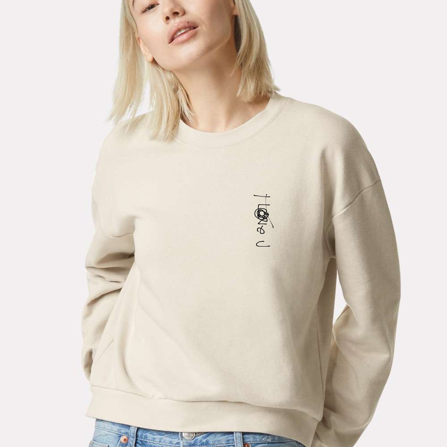 Womens 'I Love U' fleece crewneck sweater - Natural