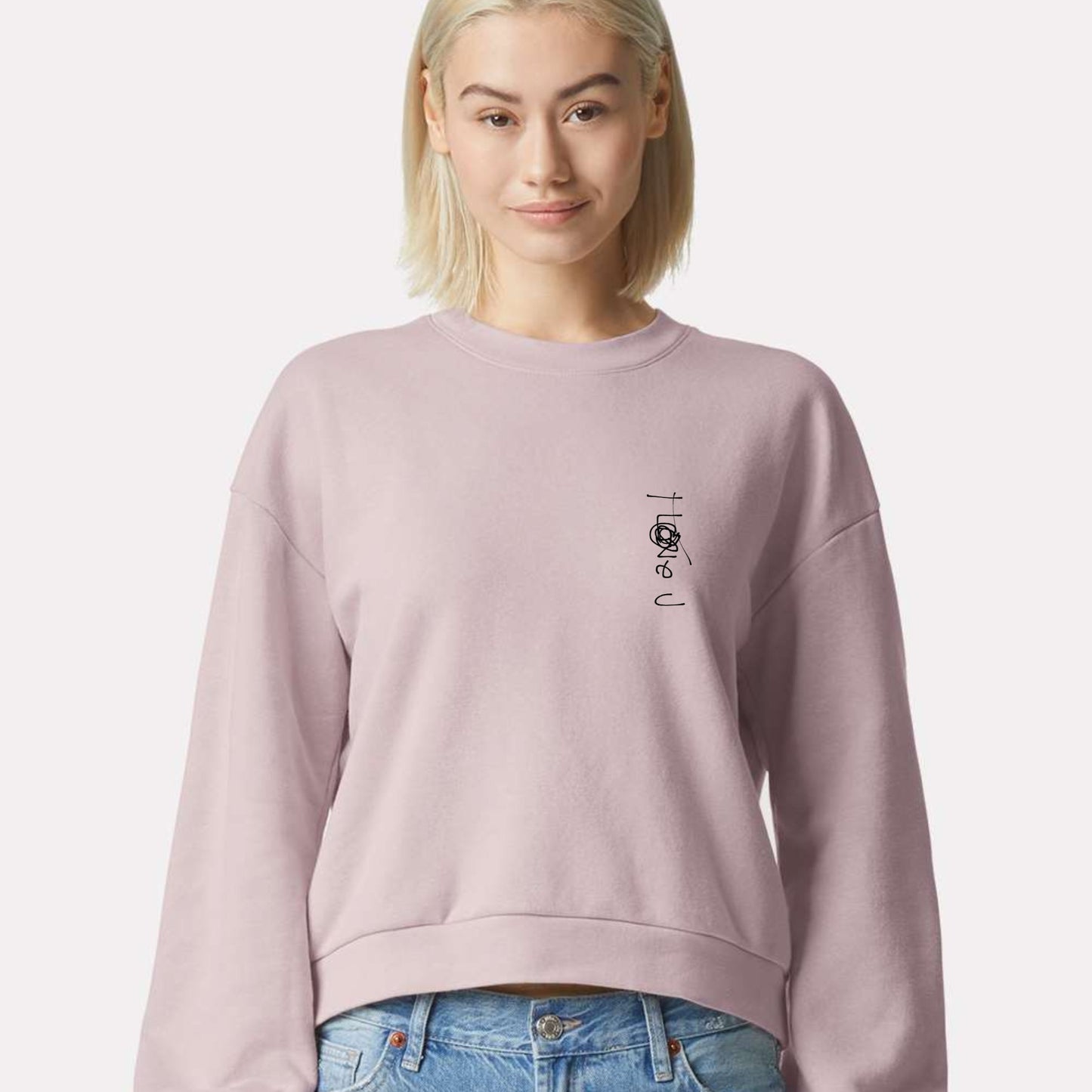 Womens 'I Love U' fleece crewneck sweater - Pink